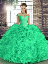  Floor Length Turquoise Sweet 16 Quinceanera Dress Organza Sleeveless Beading and Ruffles