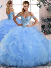  Blue Sleeveless Tulle Lace Up Vestidos de Quinceanera for Sweet 16 and Quinceanera