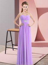 Delicate Lavender Empire Sweetheart Sleeveless Chiffon Floor Length Zipper Beading Dress for Prom