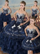 Classical Floor Length Navy Blue Quinceanera Dress Sweetheart Sleeveless Lace Up