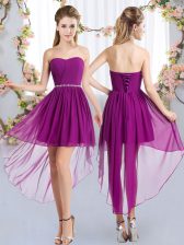 Fine Empire Quinceanera Dama Dress Purple Strapless Chiffon Sleeveless High Low Lace Up