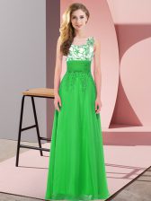  Green Empire Chiffon Scoop Sleeveless Appliques Floor Length Backless Quinceanera Dama Dress