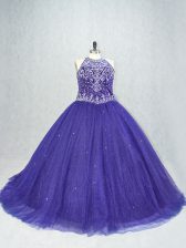  Purple Quinceanera Dress Scoop Sleeveless Brush Train Lace Up