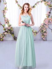 High Quality Empire Dama Dress Light Blue Scoop Tulle Sleeveless Floor Length Side Zipper