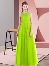 Amazing Sleeveless Tulle Floor Length Side Zipper Prom Evening Gown in Yellow Green with Beading