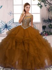  Floor Length Ball Gowns Sleeveless Brown Sweet 16 Dress Zipper