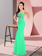 Attractive Floor Length Turquoise Homecoming Dress Chiffon Sleeveless Beading