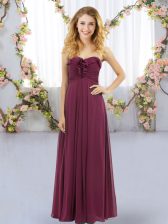  Burgundy Sleeveless Chiffon Lace Up Dama Dress for Wedding Party