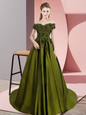  Off The Shoulder Sleeveless Zipper 15 Quinceanera Dress Olive Green Satin