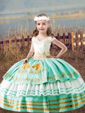  Sleeveless Embroidery Lace Up Little Girls Pageant Gowns