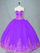 Suitable Purple Lace Up Sweetheart Beading 15th Birthday Dress Tulle Sleeveless