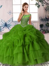 Fabulous Green Ball Gowns Beading and Pick Ups 15 Quinceanera Dress Zipper Organza Sleeveless