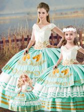 Superior Apple Green Sleeveless Satin Lace Up Quince Ball Gowns for Sweet 16 and Quinceanera
