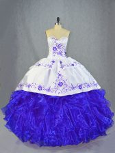 Decent Ball Gowns Sleeveless Blue And White Sweet 16 Dress Brush Train Lace Up