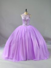  Lavender Lace Up Scoop Beading Quinceanera Gowns Tulle Sleeveless