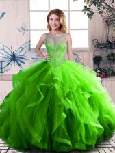  Sleeveless Tulle Lace Up Vestidos de Quinceanera in Green with Beading and Ruffles