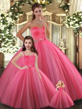 Hot Selling Sleeveless Floor Length Beading Lace Up Quinceanera Dress with Coral Red