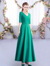  Turquoise V-neck Zipper Ruching Quinceanera Dama Dress Half Sleeves