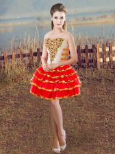 Wonderful Sleeveless Beading and Ruffled Layers Lace Up Prom Gown