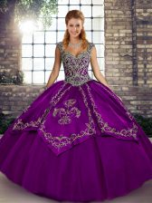  Sleeveless Floor Length Beading and Embroidery Lace Up Sweet 16 Dress with Purple