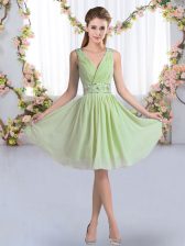 V-neck Sleeveless Chiffon Vestidos de Damas Beading Zipper