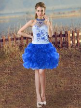 Colorful Sleeveless Lace Up Mini Length Beading and Embroidery and Ruffles Prom Gown