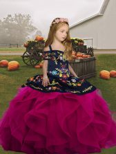  Floor Length Ball Gowns Sleeveless Fuchsia Pageant Gowns For Girls Lace Up