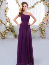 Custom Design Sleeveless Chiffon Floor Length Zipper Dama Dress in Dark Purple with Ruching