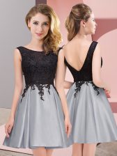  Grey Sleeveless Satin Zipper Dama Dress for Quinceanera for Wedding Party
