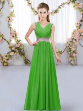  Floor Length Empire Sleeveless Green Dama Dress for Quinceanera Lace Up