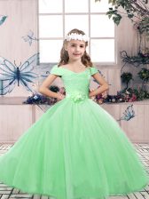 New Arrival Floor Length Glitz Pageant Dress Off The Shoulder Sleeveless Lace Up