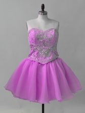 Sophisticated Lilac A-line Beading Lace Up Organza Sleeveless Mini Length