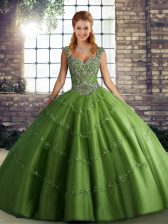 Gorgeous Green Sleeveless Beading and Appliques Floor Length 15 Quinceanera Dress