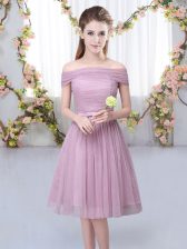  Knee Length Lace Up Quinceanera Court Dresses Pink for Wedding Party with Belt