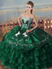 Stunning Green Sleeveless Organza Lace Up Quinceanera Gowns for Sweet 16 and Quinceanera