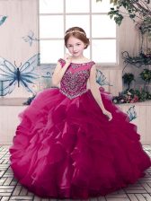  Floor Length Ball Gowns Sleeveless Fuchsia Child Pageant Dress Zipper