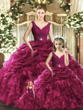 Dramatic Floor Length Ball Gowns Sleeveless Burgundy Sweet 16 Dress Backless