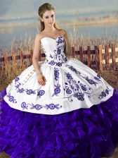 Fancy Purple Ball Gowns Embroidery Quinceanera Dresses Lace Up Satin and Organza Sleeveless Floor Length