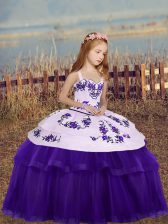  Straps Sleeveless Side Zipper Glitz Pageant Dress Eggplant Purple Tulle
