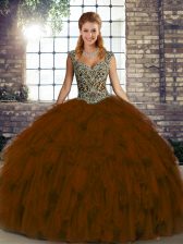 Colorful Sleeveless Lace Up Floor Length Beading and Ruffles 15th Birthday Dress