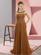 Spectacular Brown Empire Beading Prom Evening Gown Zipper Chiffon Sleeveless