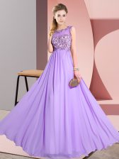 Great Scoop Sleeveless Chiffon Quinceanera Dama Dress Beading and Appliques Backless