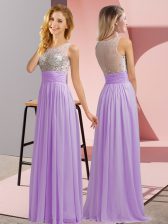 Super Floor Length Empire Sleeveless Lavender Quinceanera Dama Dress Side Zipper