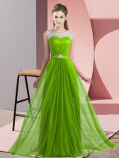  Empire Chiffon Scoop Sleeveless Beading Floor Length Lace Up Quinceanera Court Dresses