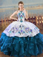 Traditional Sleeveless Lace Up Floor Length Embroidery Quinceanera Gowns