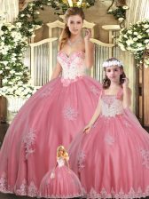 Most Popular Sweetheart Sleeveless Lace Up Sweet 16 Quinceanera Dress Watermelon Red