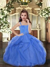  Blue Straps Lace Up Beading Pageant Dress for Womens Sleeveless