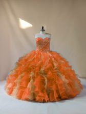  Multi-color Ball Gowns Sweetheart Sleeveless Organza Floor Length Lace Up Beading and Ruffles Sweet 16 Dresses