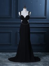  Sleeveless Brush Train Backless Beading Evening Dress