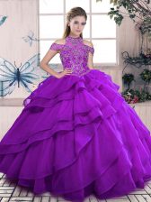  Sleeveless Lace Up Floor Length Beading and Ruffles 15th Birthday Dress